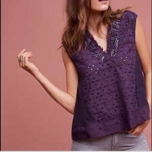 Anthropologie Purple Eyelet Tank Top